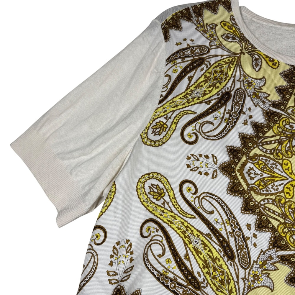 Talbots Silk Front Cardigan Women's Size 3X Yellow Brown Paisley Print Boho‎ - Picture 3 of 8